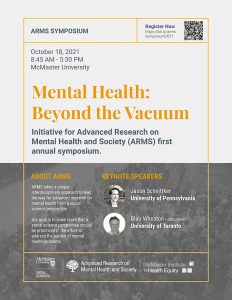 The image is the information poster for the "Mental Health: Beyond the Vacuum ARMS Annual Symposium". The poster contains the event information (also listed on this page) and a QR code that takes the user to the registration link.