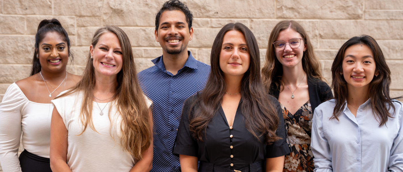 A team photo of ARMS featuring (left to right) Diana Singh, Marisa Young, David Vaz, Loa Gordon, Jessica Monaghan, Kaitlyn Mah